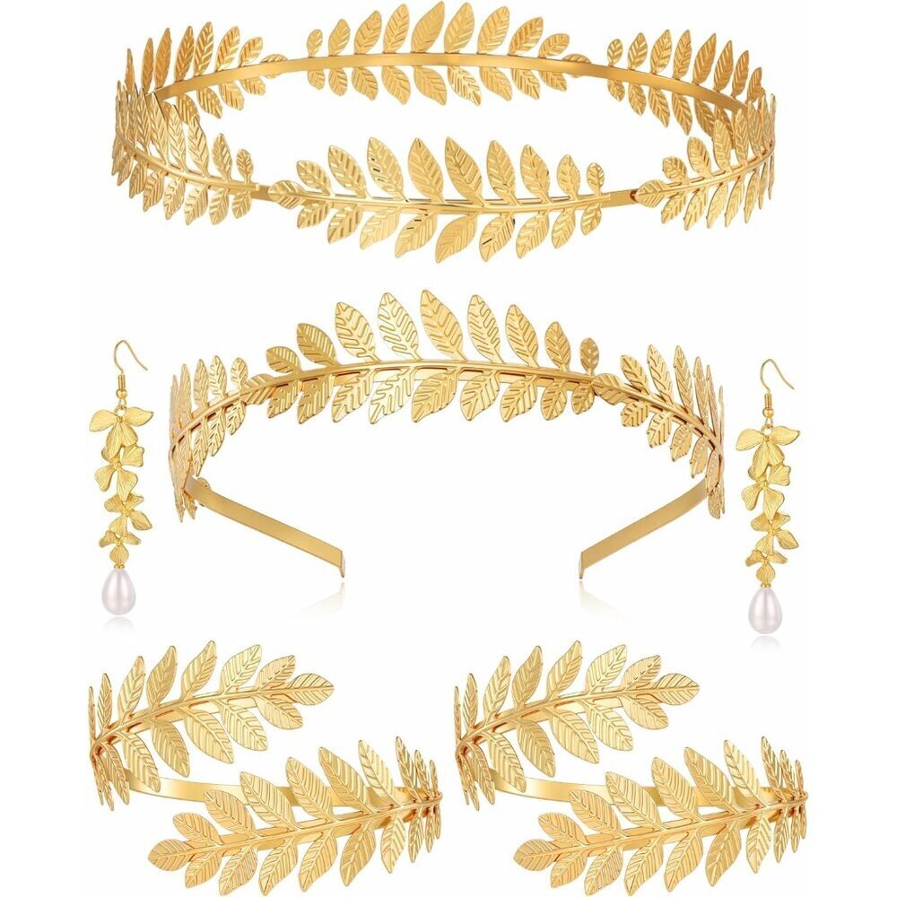 Greek Goddess Costume Accessories Set Women Laurel Crown Armbands Jewelry